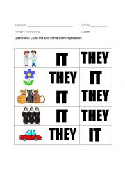 English Worksheet: Pronouns- It & They