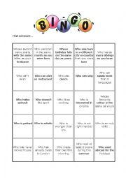 English Worksheet: Ice-breaking bingo