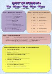 English Worksheet: Questions words WH- exercises