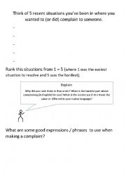 Complaints worksheets