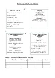 English Worksheet: small jobs for teens