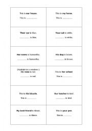English Worksheet: Possesive pronouns card game