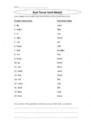English Worksheet: Irregular past tense verb match