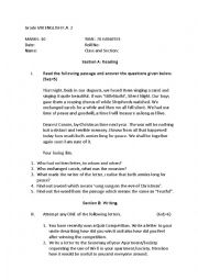 English Worksheet: Test for reading and writing