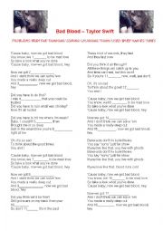 English Worksheet: Bad Blood - Taylor Swift 