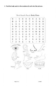 English Worksheet: BODY PARTS WORDSEARCH