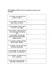 English Worksheet: Guess the Objects by its Description