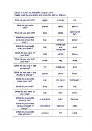 English Worksheet: Object-Function