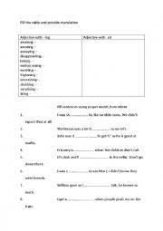 English Worksheet: adjectives -ed, -ing