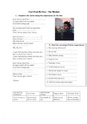 Song Worksheet - Cant feel my face, The Weeknd