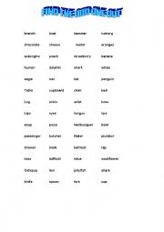 English Worksheet: Find the odd one out