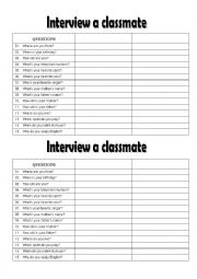 English Worksheet: Interview a classmate