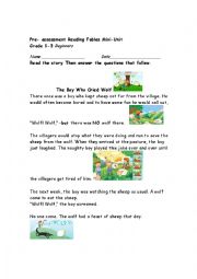 English Worksheet: Pre-assessment/post-assessment  for fables reading unit 