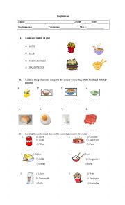 English Worksheet: test food and drink