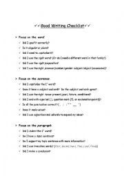 English Worksheet: Good Writing Checklist