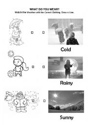 English Worksheet: Weather & Clothing Matching Worksheet