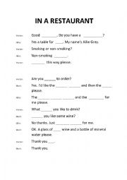 English Worksheet: Restaurant dialogue & role play