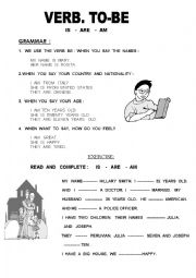 English Worksheet: VERB. TO-BE