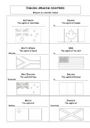 English Worksheet: English Speaking countries (flags and capital city)