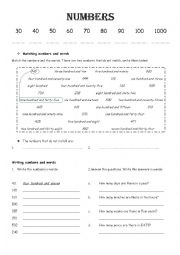 English Worksheet: New Numbers in Words 1-1000