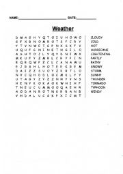 English Worksheet: Weather word search
