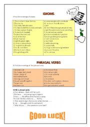 English Worksheet: Idioms and phrasal verbs