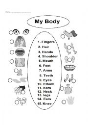 English Worksheet: Body Part Matching the pictures
