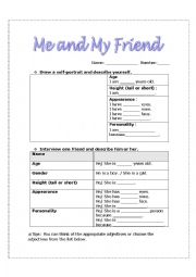 English Worksheet: Adjectives- Use adjectives to describe you and your friend!