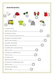 English Worksheet: weather types and clothes