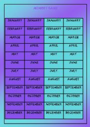 English Worksheet: Months - Memory Game