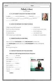 English Worksheet: Nobodys home by Avril Lavigne