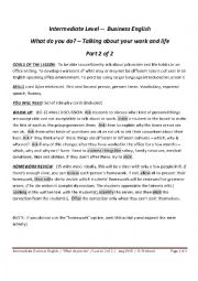 English Worksheet: INTERMEDIATE BUSINESS ENGLISH - WHAT DO YOU DO? 2 OF 2