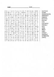 English Worksheet: Positive Feelings word search