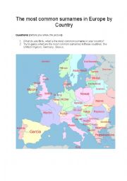 English Worksheet: The most common surnames
