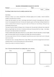 English Worksheet: Reading comprehension : a letter to a friend