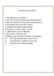 English Worksheet: Grammar auction