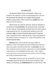 English Worksheet: air Pollution 1