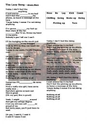 English Worksheet: Lazy Song 