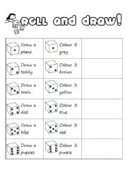 English Worksheet: Roll, draw and colour