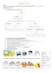 English Worksheet: Used to, adjectives of emotions, conjunctions 