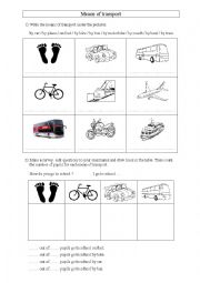 English Worksheet: Means of transport