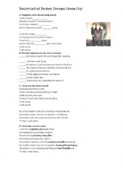 English Worksheet: Boulevard of broken Dreams - Greenday