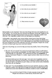 English Worksheet: Reading Comprehension Be Healthy