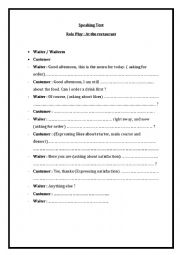 English Worksheet: at the restaurant 