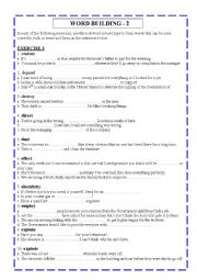 English Worksheet: WORD BUILDING - 2