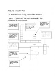 English Worksheet: Animal crossword