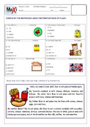 English Worksheet: PREPOSITIONS OF PLACE- WAS/WERE- FOODVOCABULARY