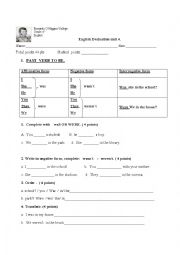 English Worksheet: evaluation past tense