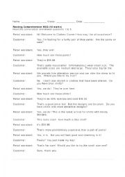 English Worksheet: Conversation at a Retail Store