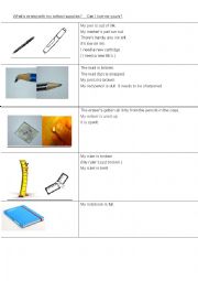 English Worksheet: Whats wrong with my school supplies Handout